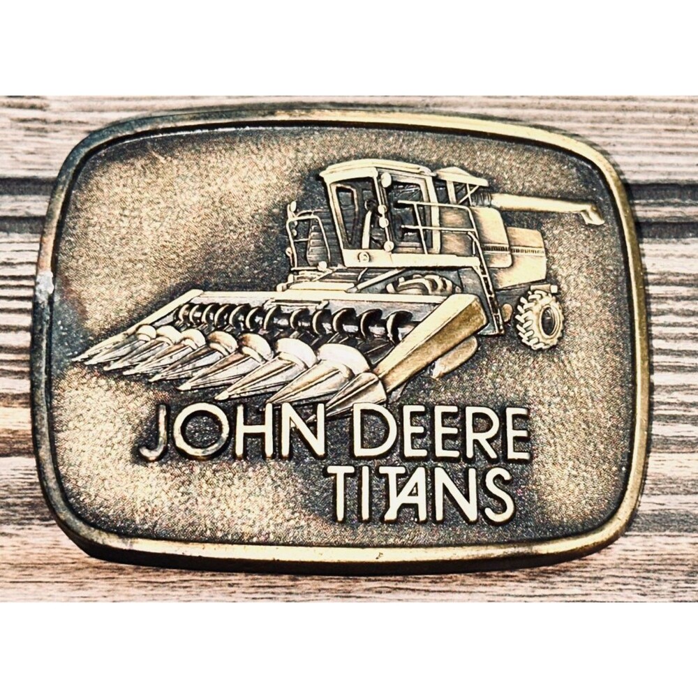 Vintage John Deere Titan Combine Brass Belt Buckle 1980 Deere & Co.